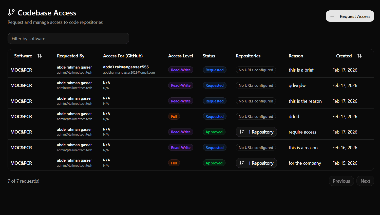 Codebase Access Control Screenshot