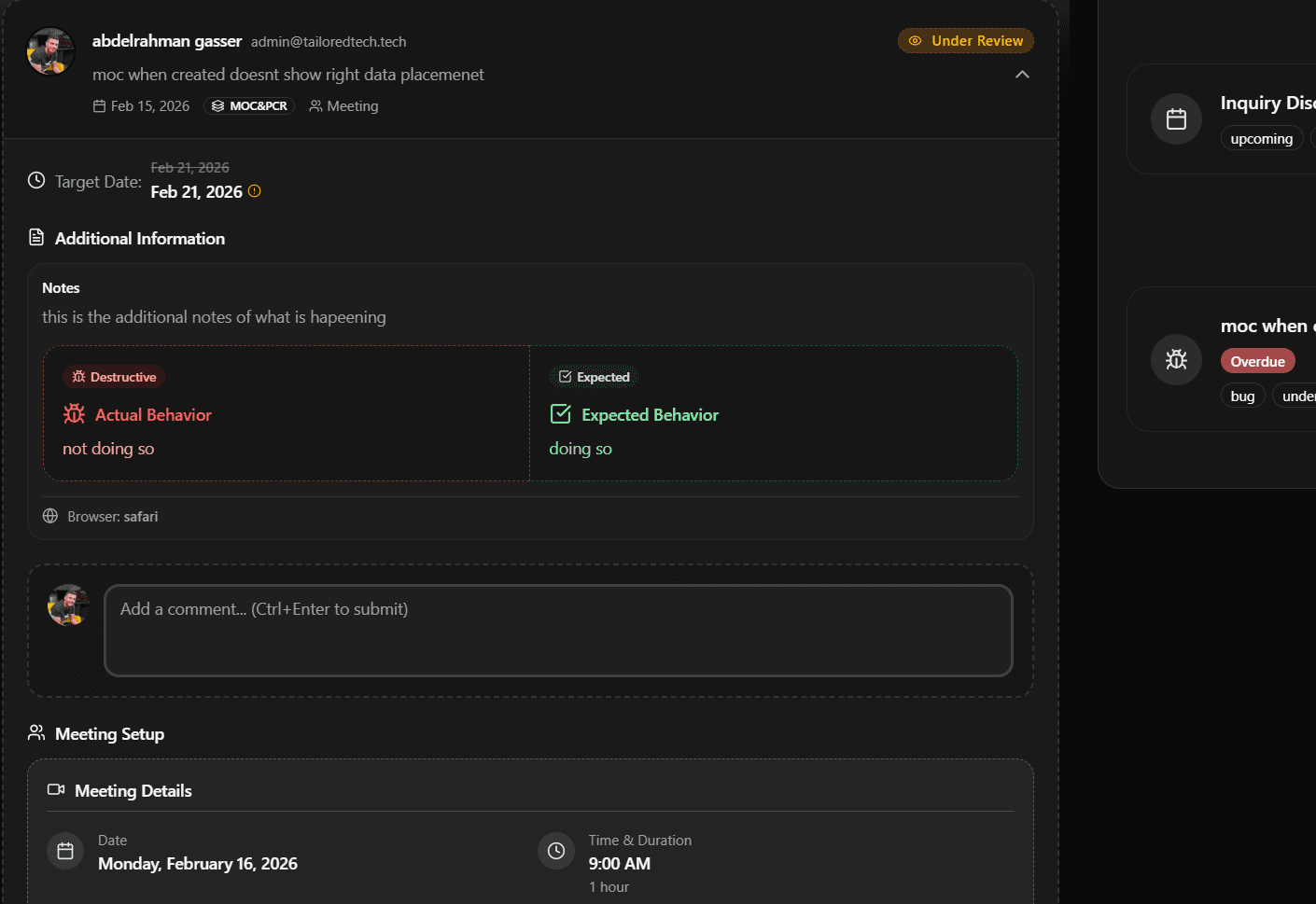 Streamlined Inquiry Management Screenshot