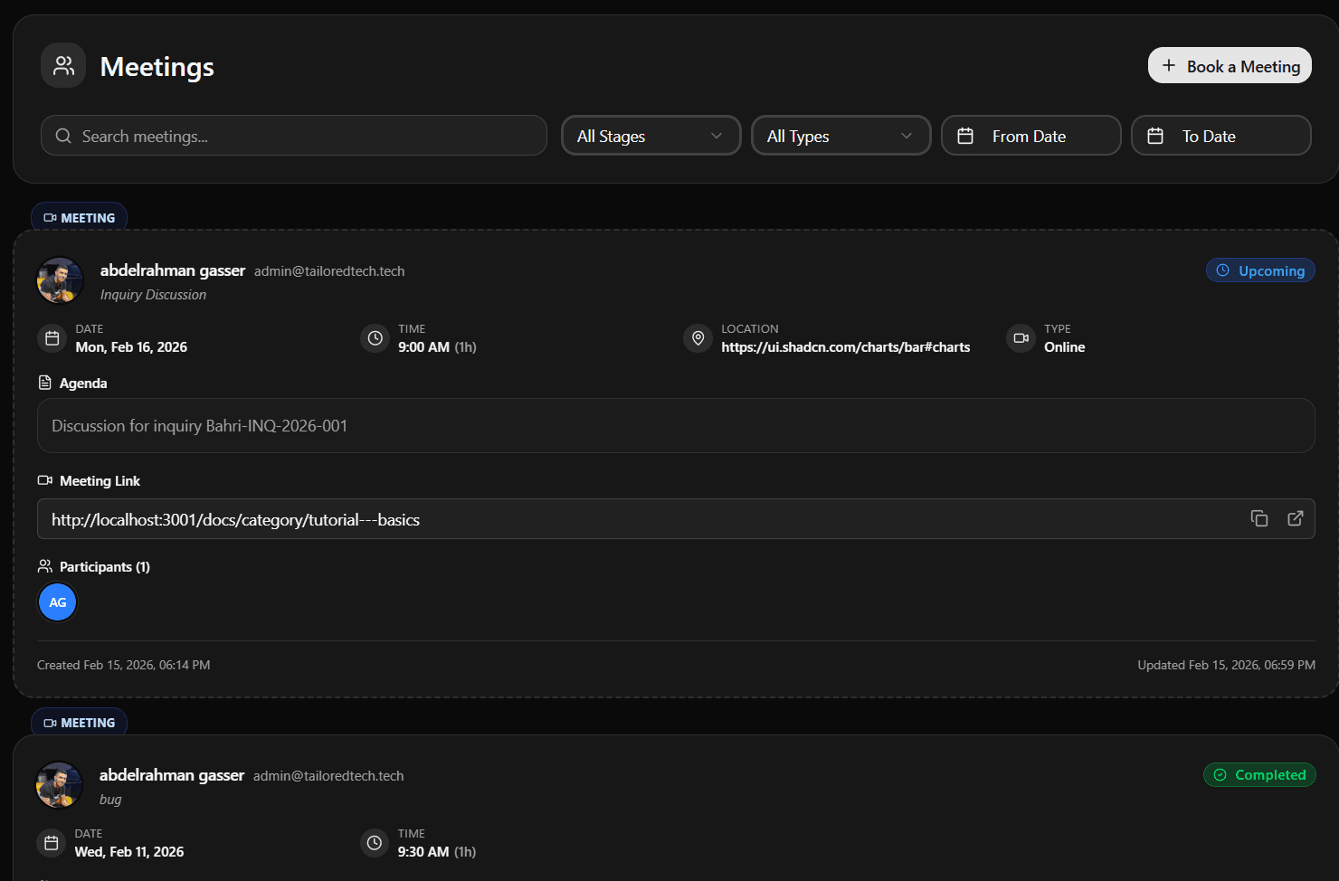 Integrated Meeting Scheduling Screenshot